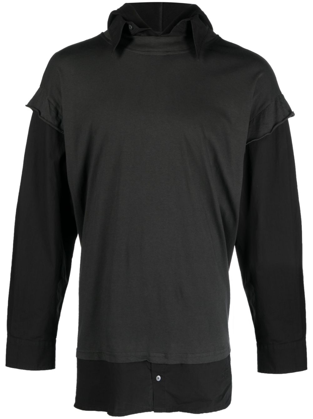 Long-sleeve layered hooded T-shirt - Black