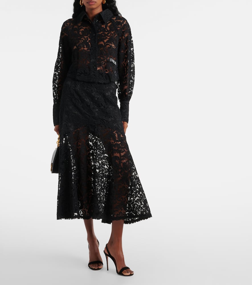 Cotton-blend lace maxi skirt