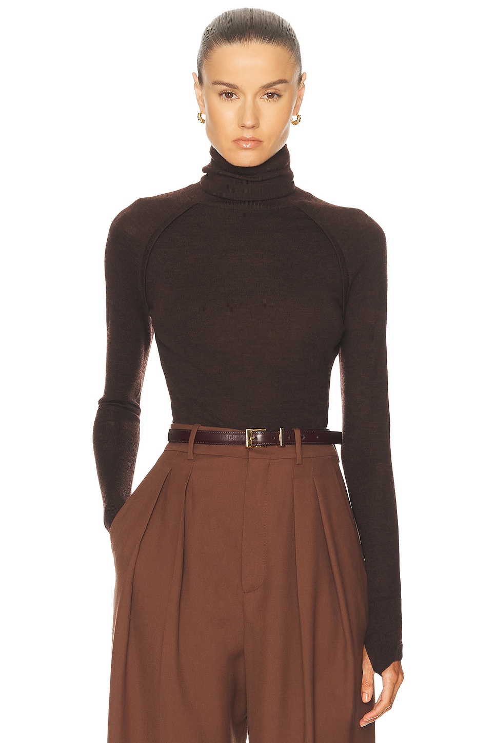 Victoria Beckham Turtleneck Top in Dark Chocolate - Chocolate.  L also in