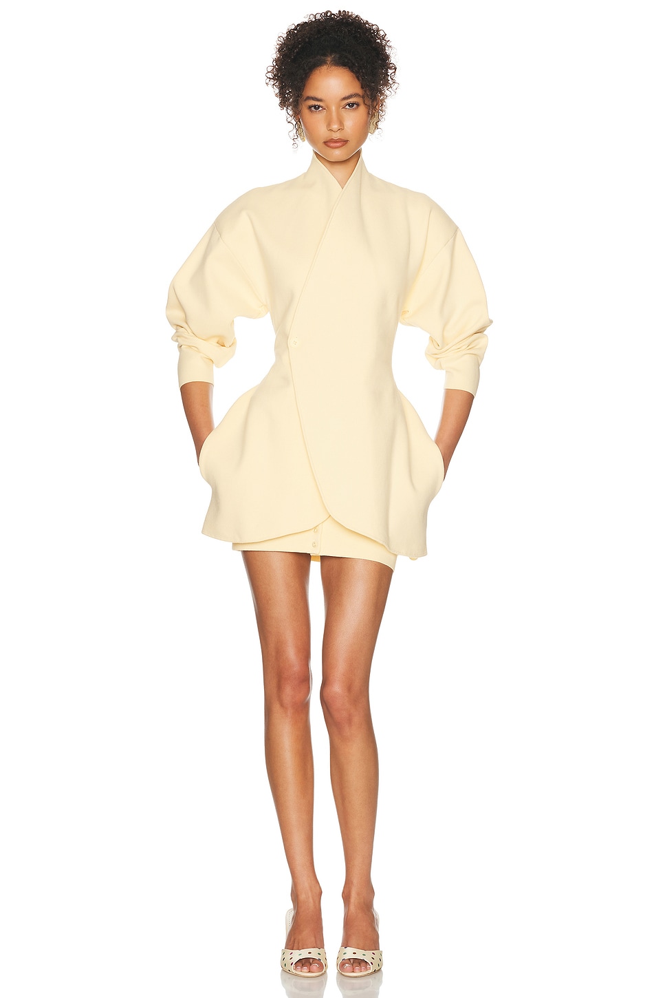 Helsa Lettie Knit Blazer Dress in Butter Yellow - Lemon. XXS also in XS, S, M