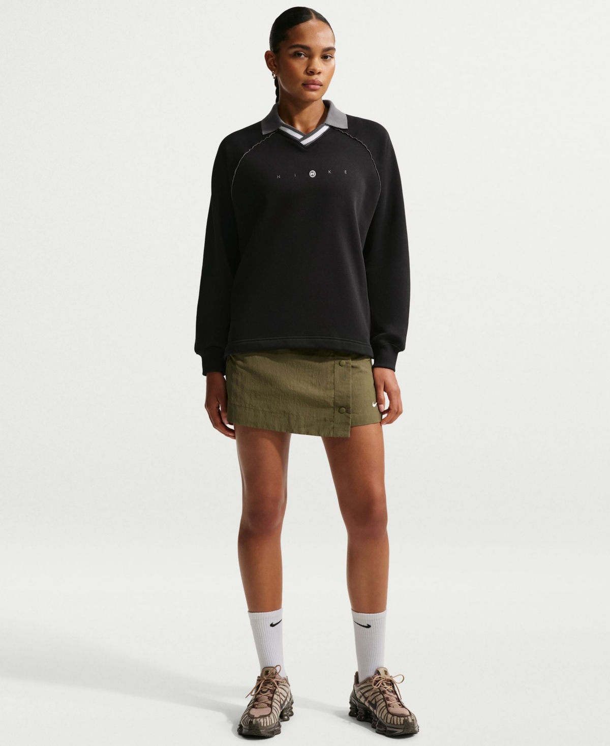 Women's Sportswear Phoenix Fleece Graphic Polo Oversized Top - Black