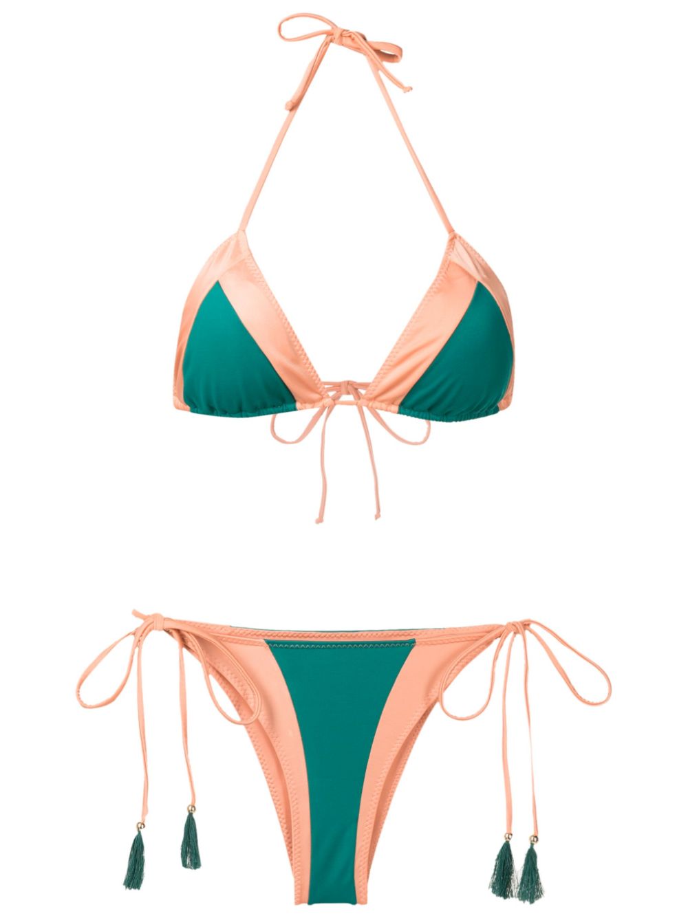 Two-tone triangle bikini set - Green