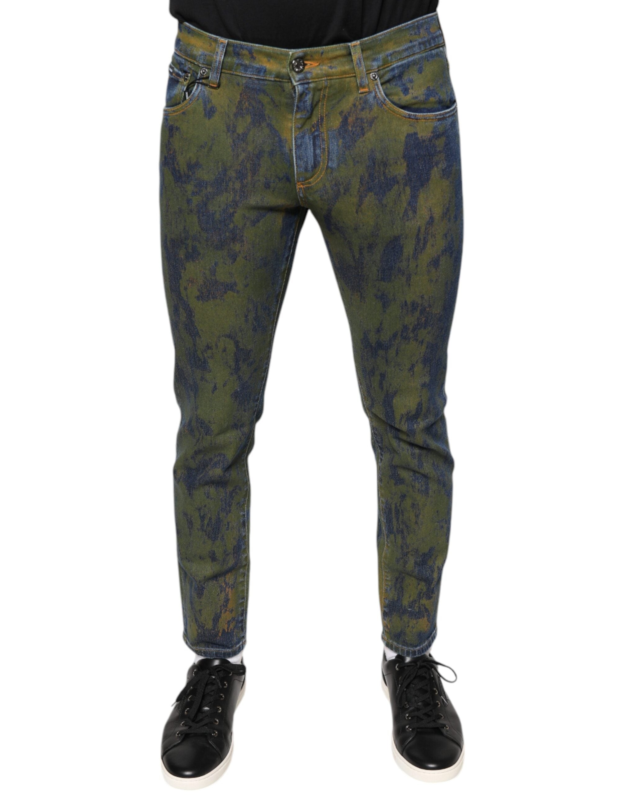 Tie-Dye Cotton Stretch Jeans — Blue
