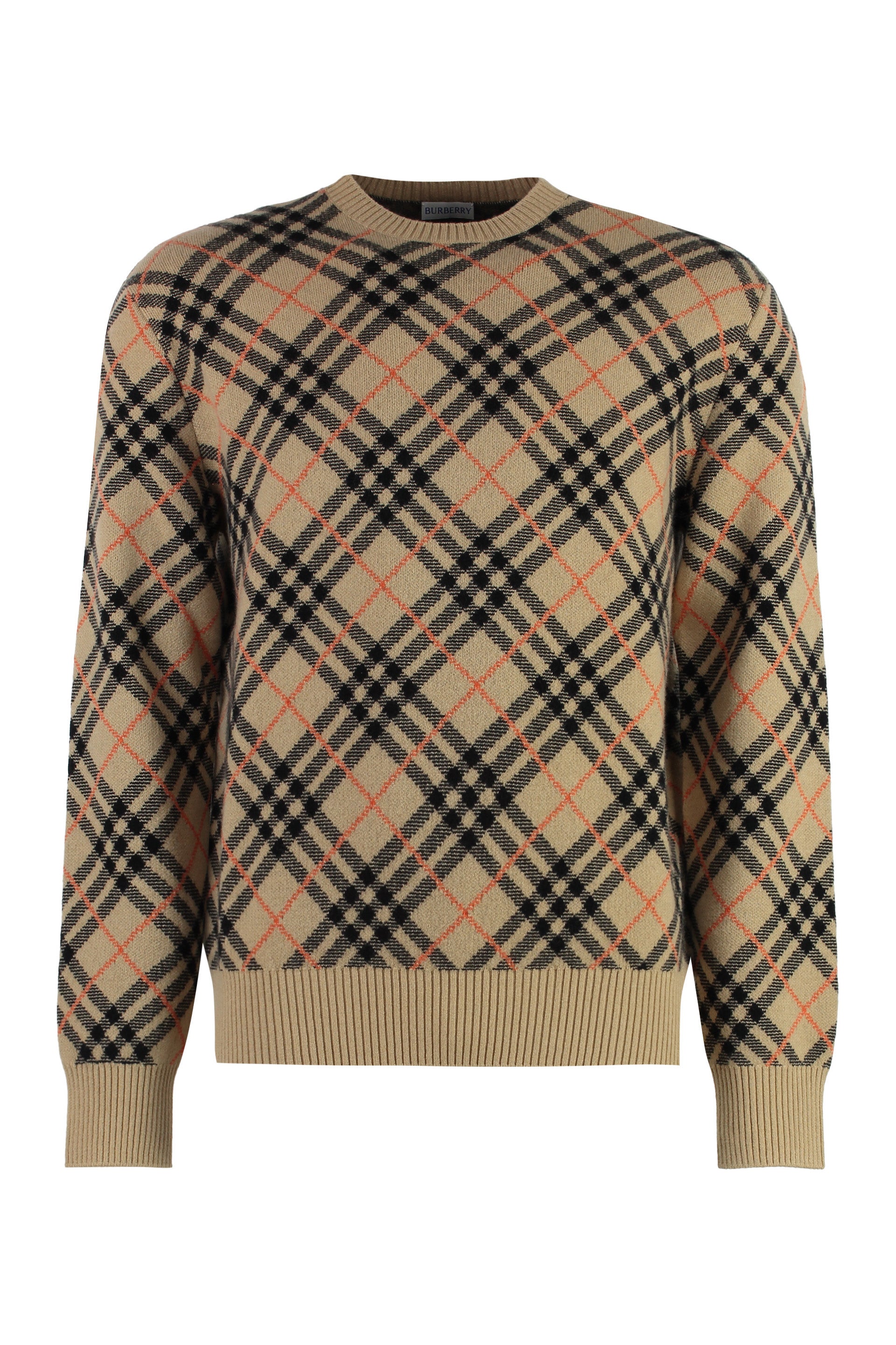 Check Motif Crew-Neck Cashmere Sweater