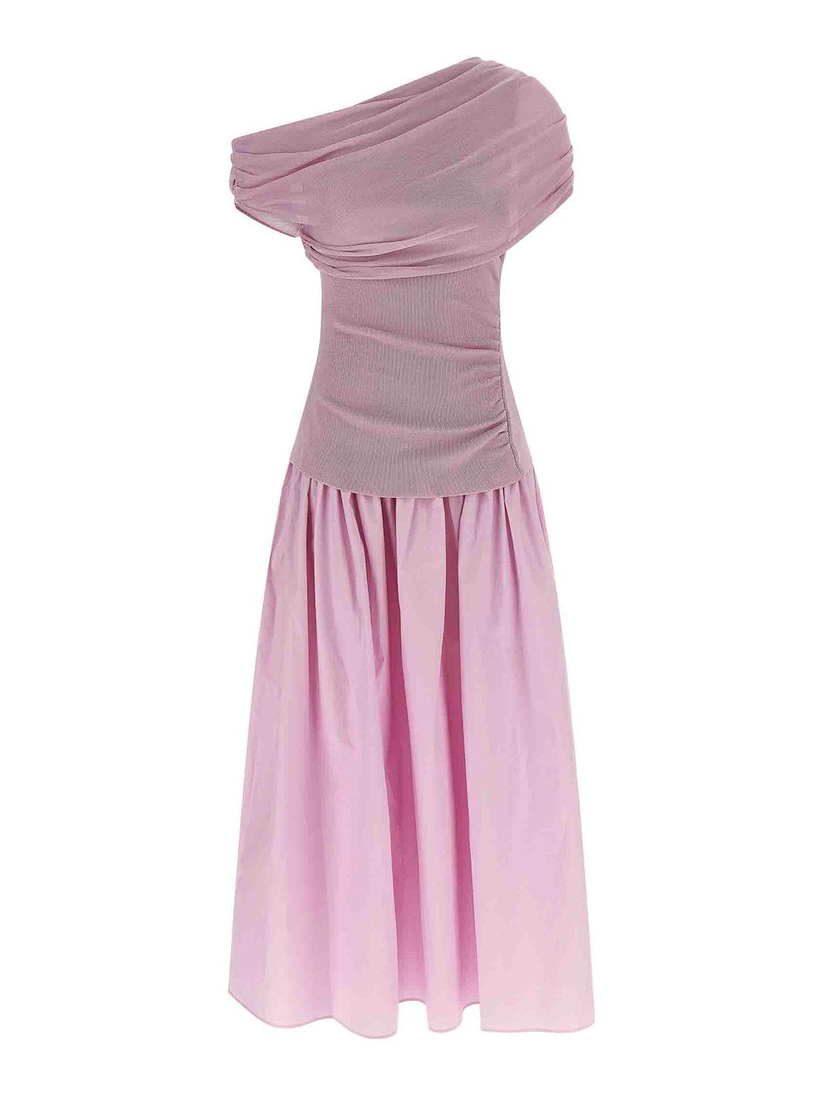 Pink Cotton Draped Knit Midi Dress