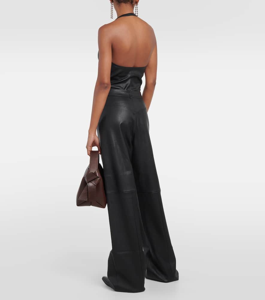 High-rise leather wide-leg pants