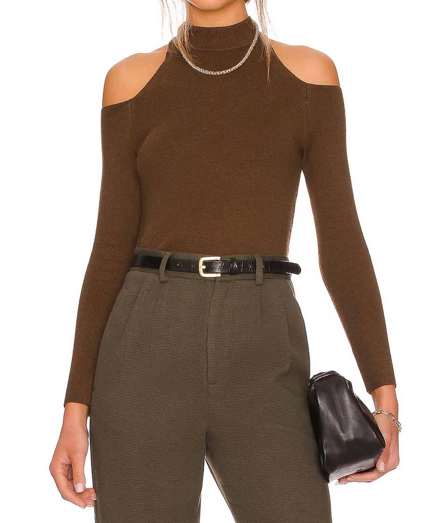 Supersoft Cold Shoulder Top In Moss
