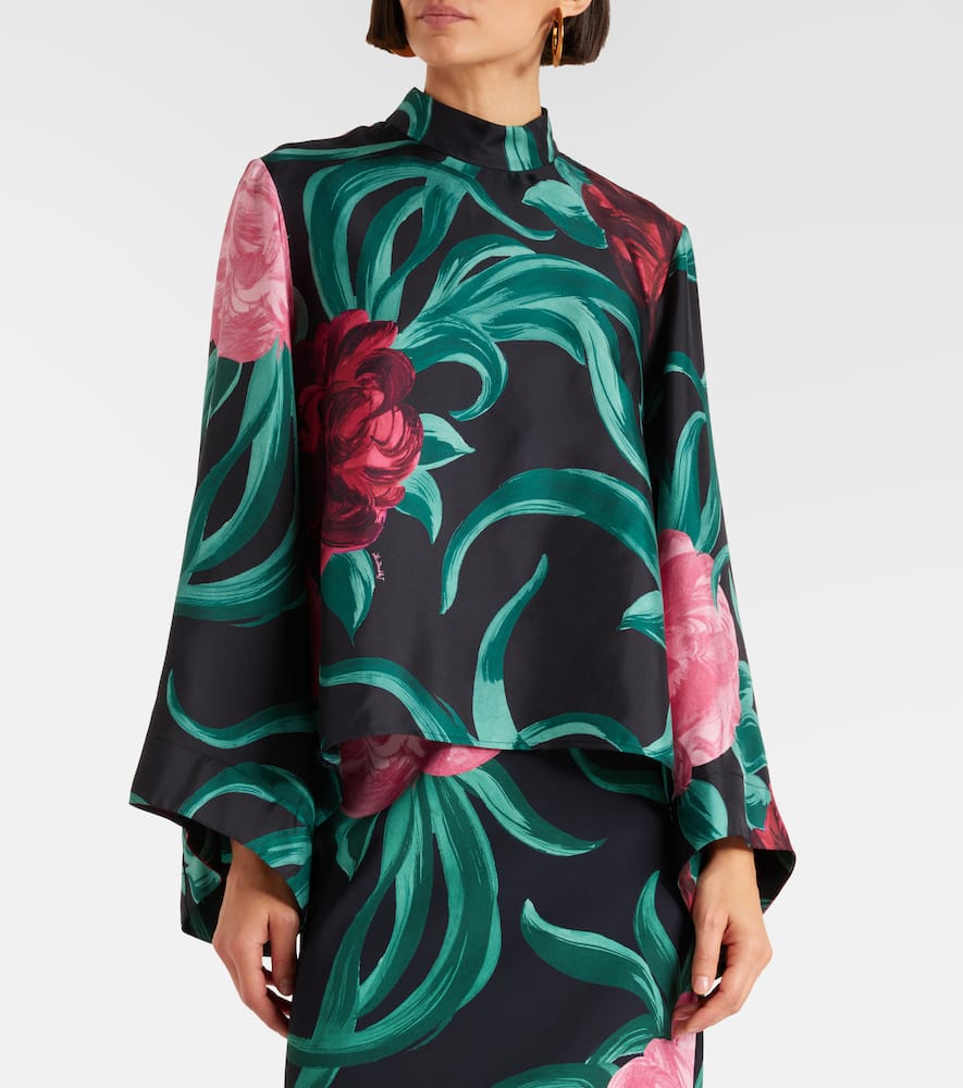 Make An Exit floral silk twill top