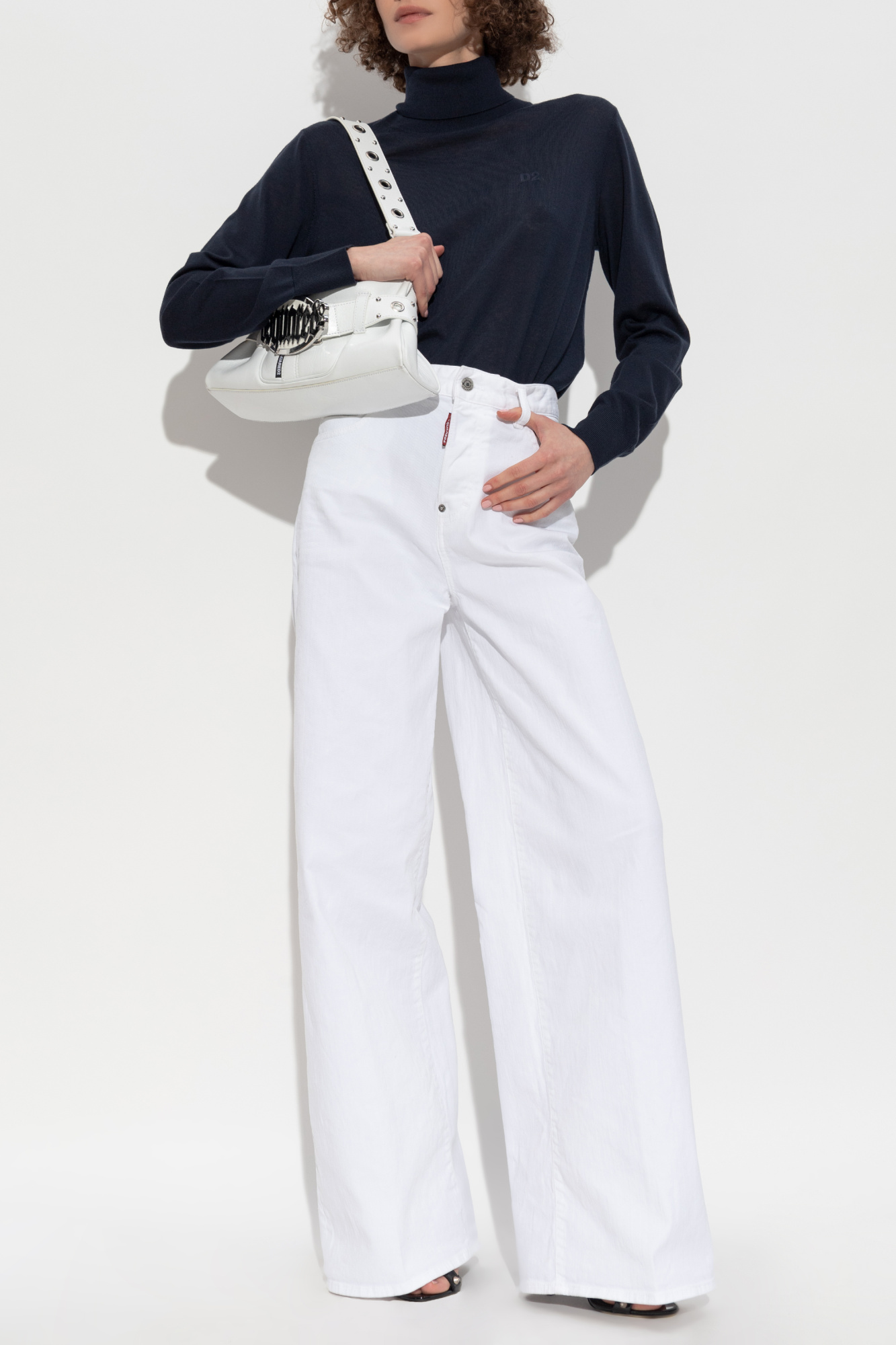 Wool Turtleneck With Logo, Women's, Navy Blue