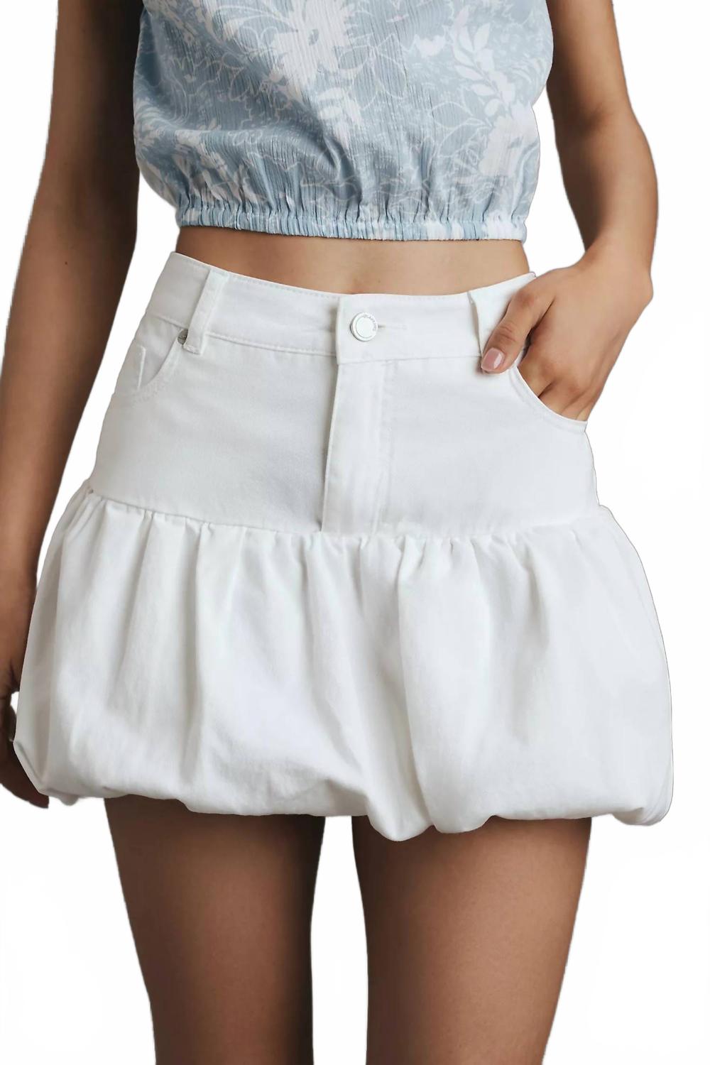 Bubble Denim Skirt In White