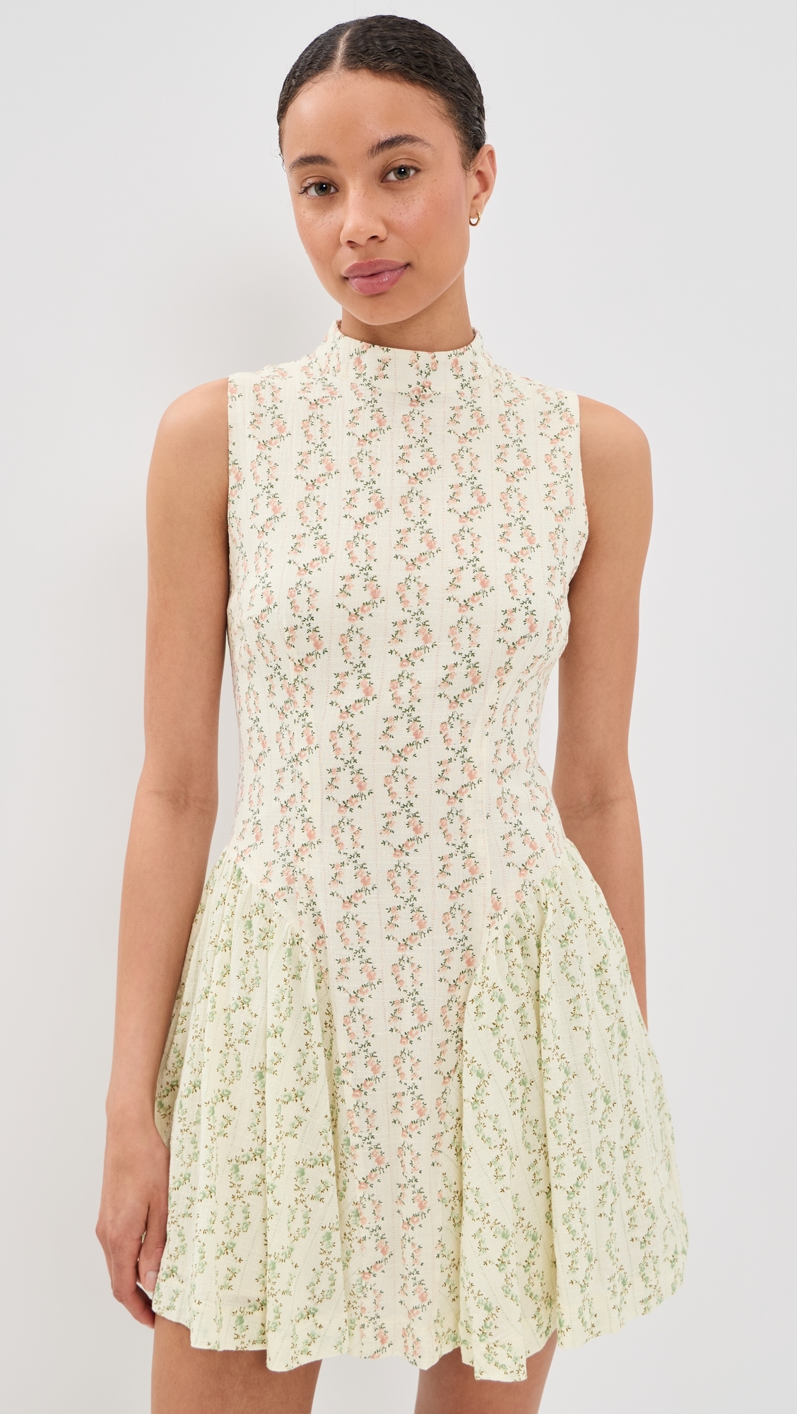Cottage Core Hip Gather Mini Dress Pink Floral