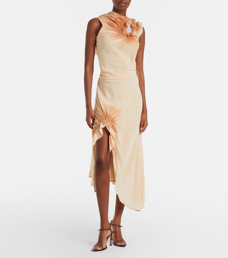 Asymmetric smocked silk cocktail dress