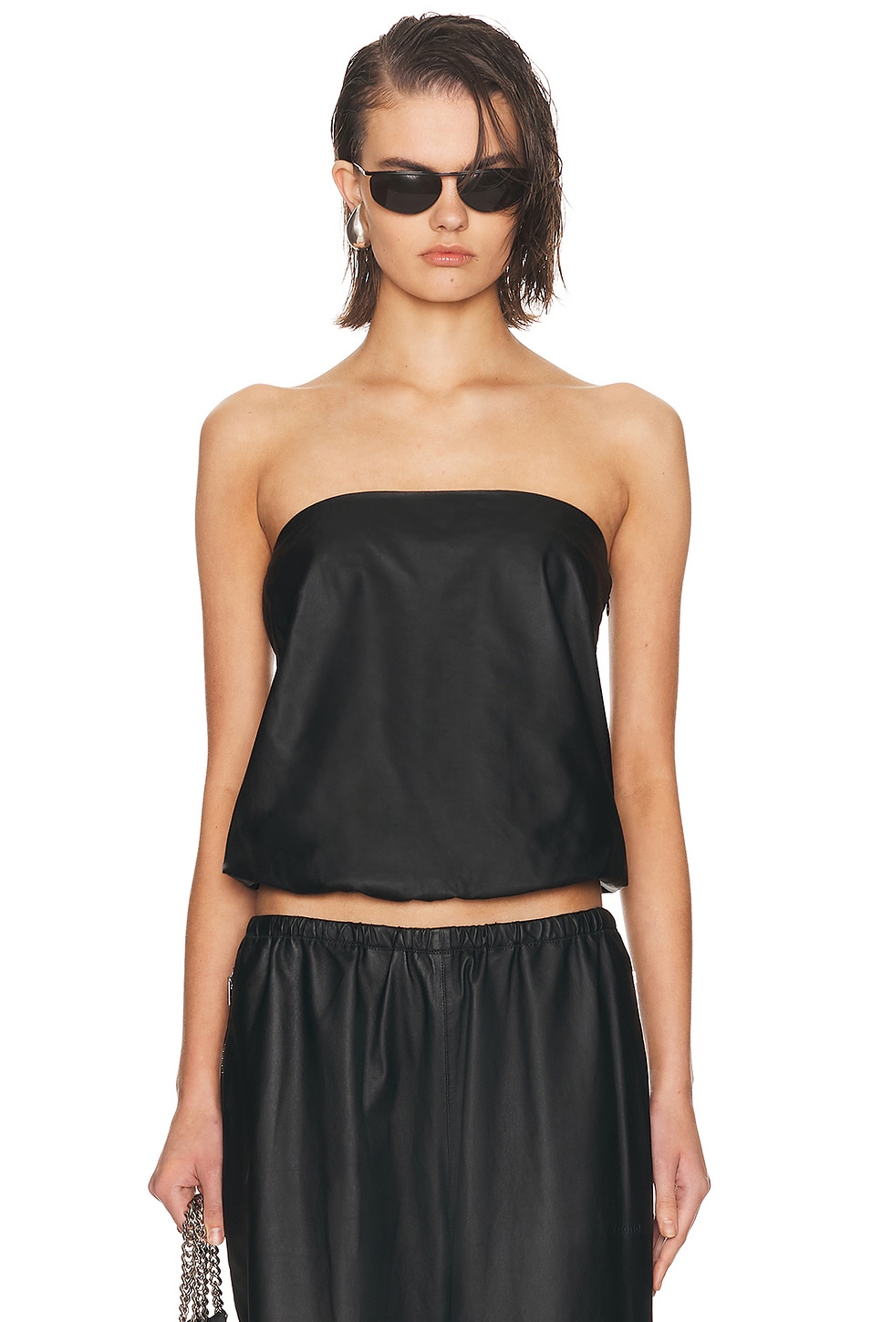 Alexander Wang Strapless Leather Bubble Top in Black - Black. 0 also , 4