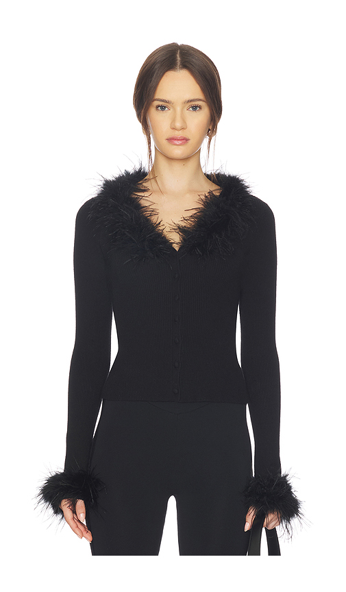 MAJORELLE Lela Feather Cardigan in Black. S. Also in