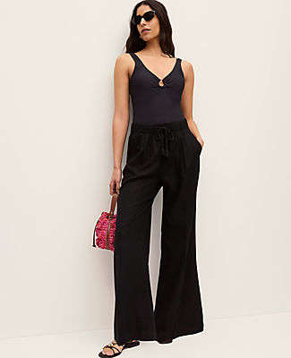 Ann Taylor Petite Weekend Easy Fit Wide-Leg Pant in Linen Blend