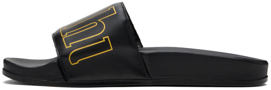 Rhude Black Leather Pool Slides