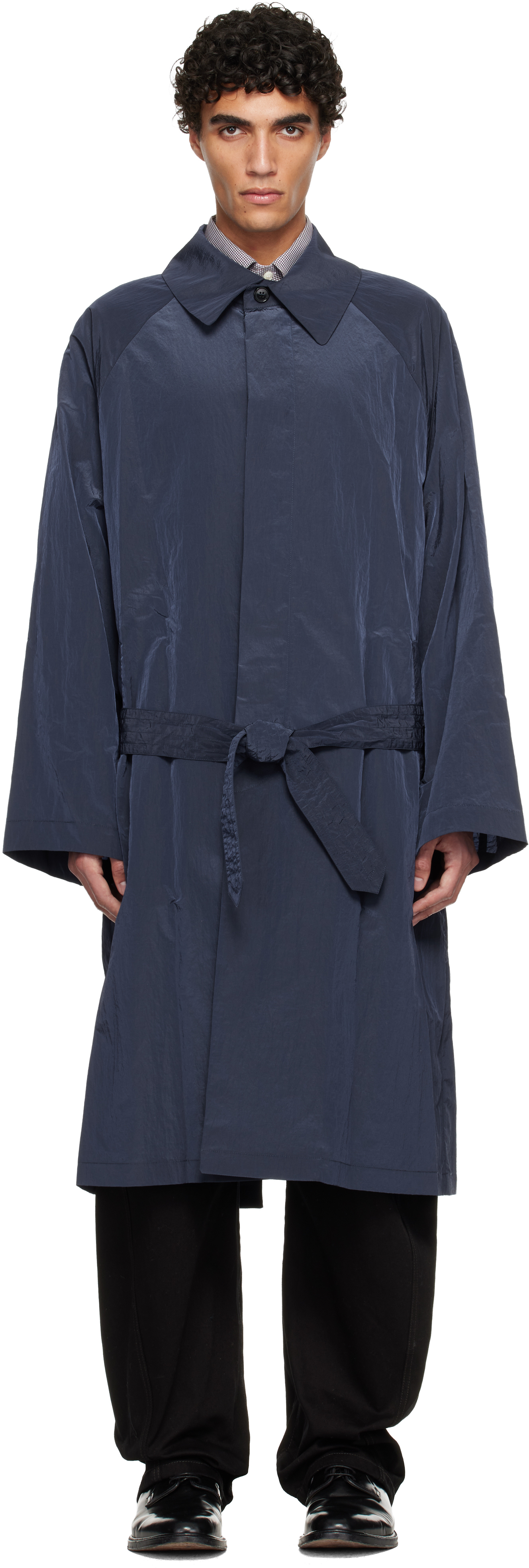 Navy Crinkled Trench Coat
