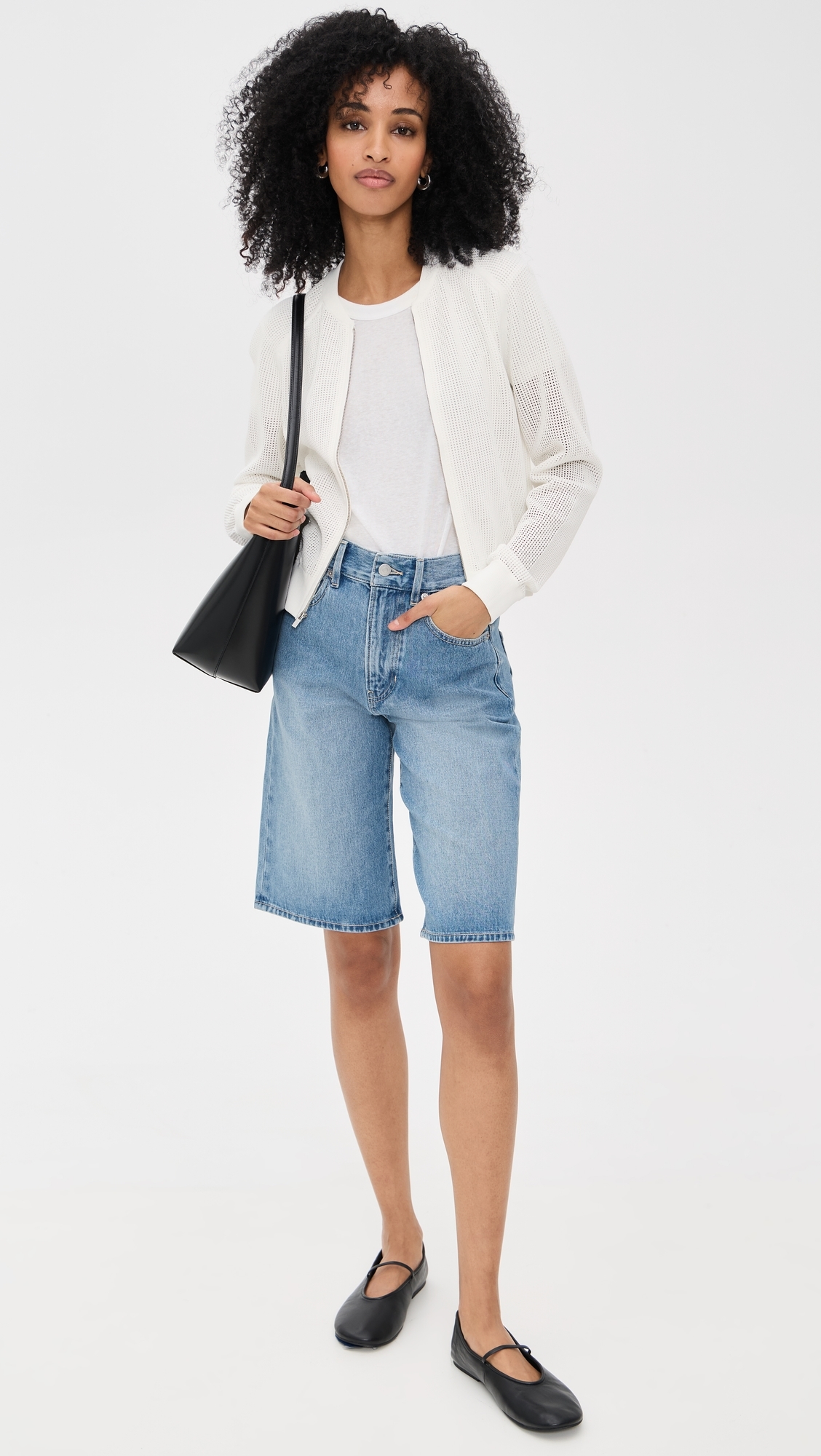 Theory Pointelle Bomber White P