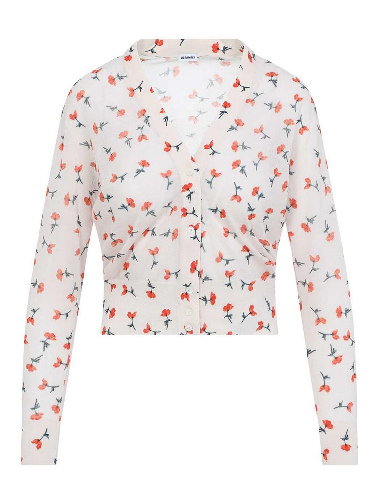 Jil Sander - cropped v neck floral knit cardigan