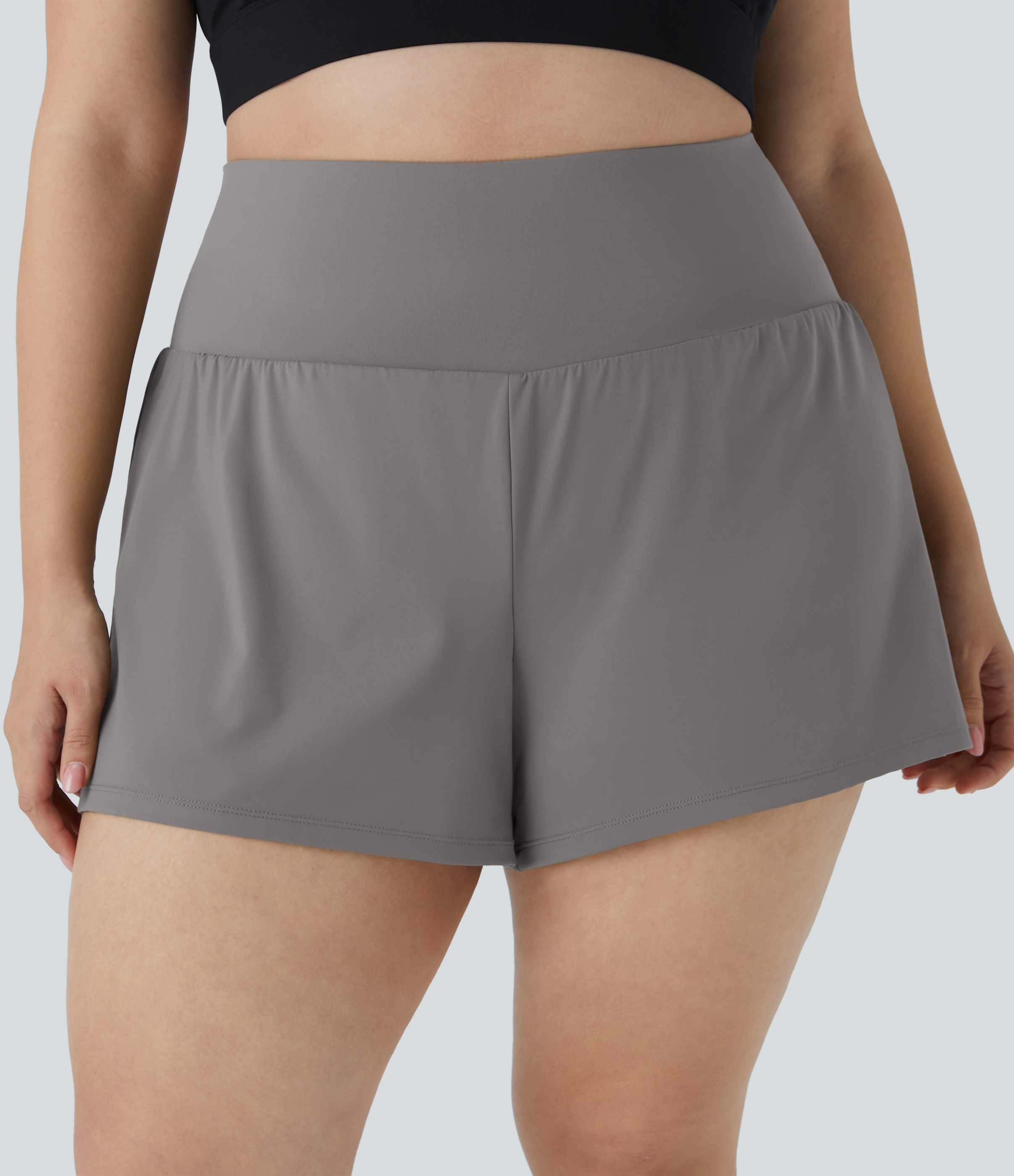 Pocket Plus Pocket 2-in-1 Gym Plus Size Shorts 2.5'' Gym Short - Steeple Gray