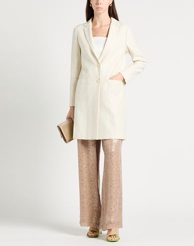 Woman Overcoat & Trench Coat Cream Size 12 Linen, Silk, Polyester