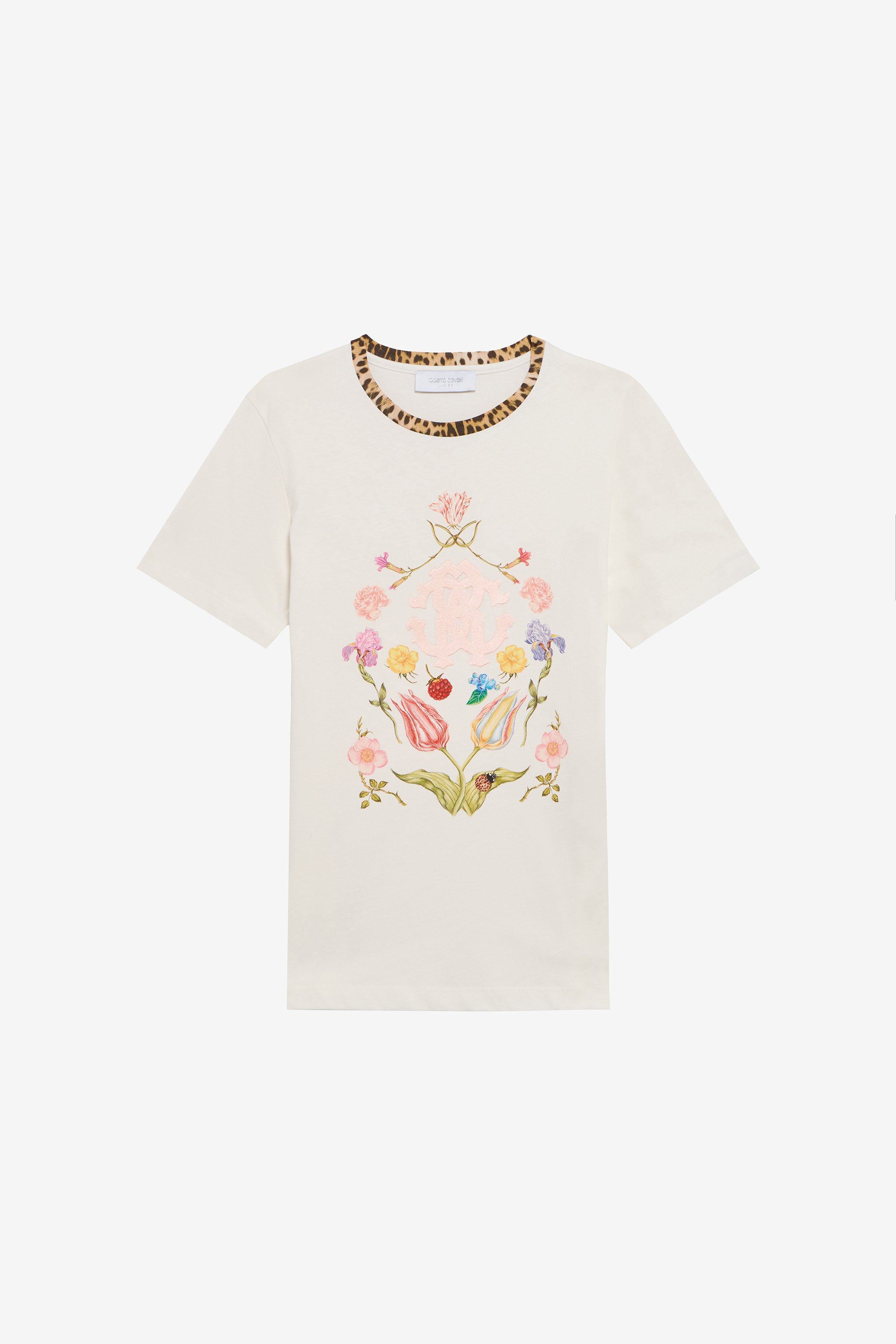 T-shirt With Floral Print And Monogram Rc