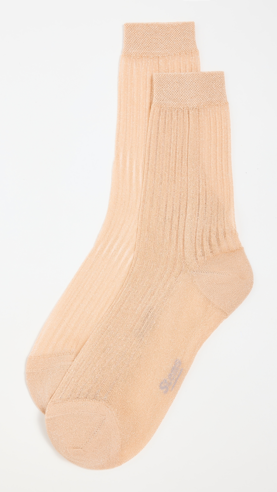 Fine Ribbed Metallic Crew Socks Gold One Size