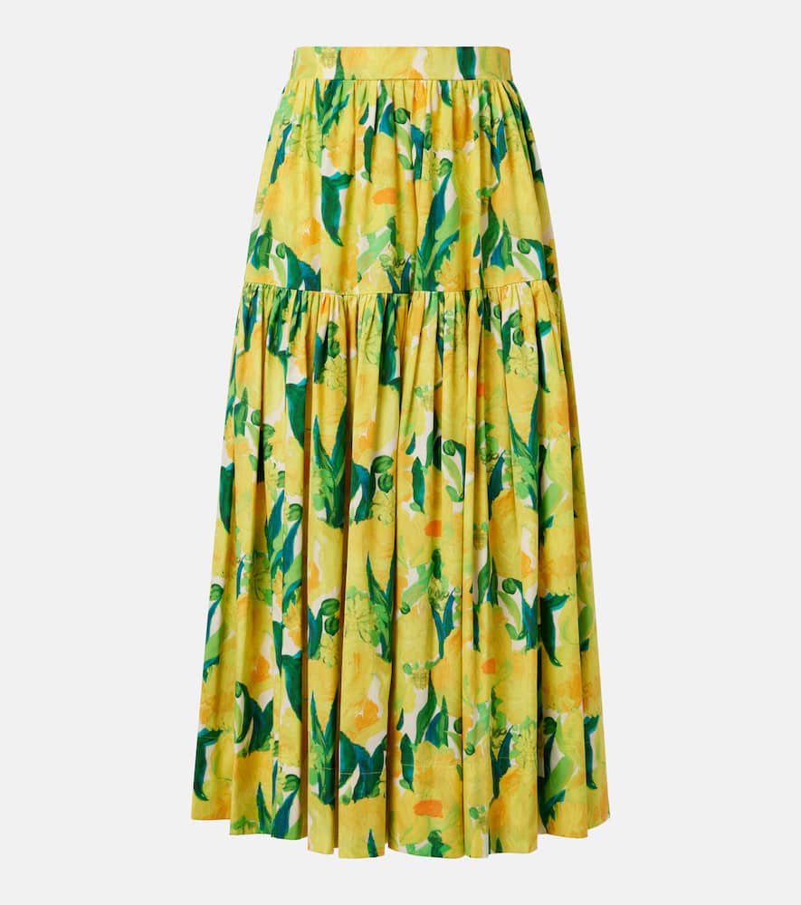 Oscar printed cotton poplin midi skirt