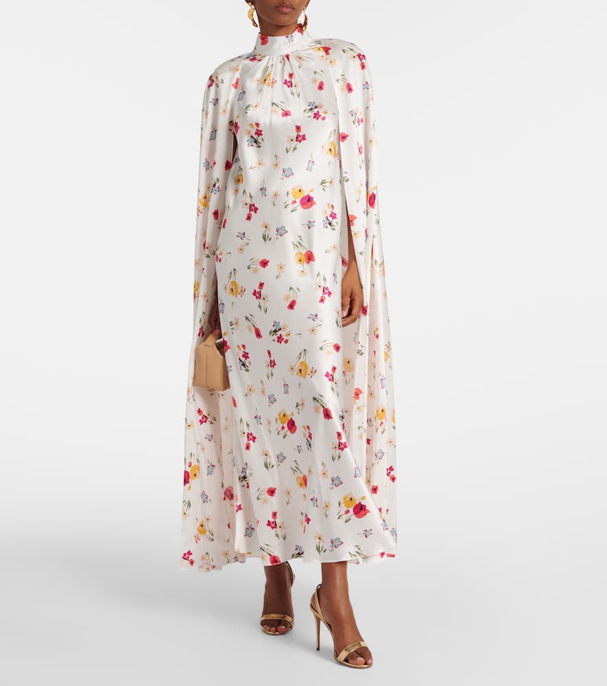 Floral caped silk maxi dress