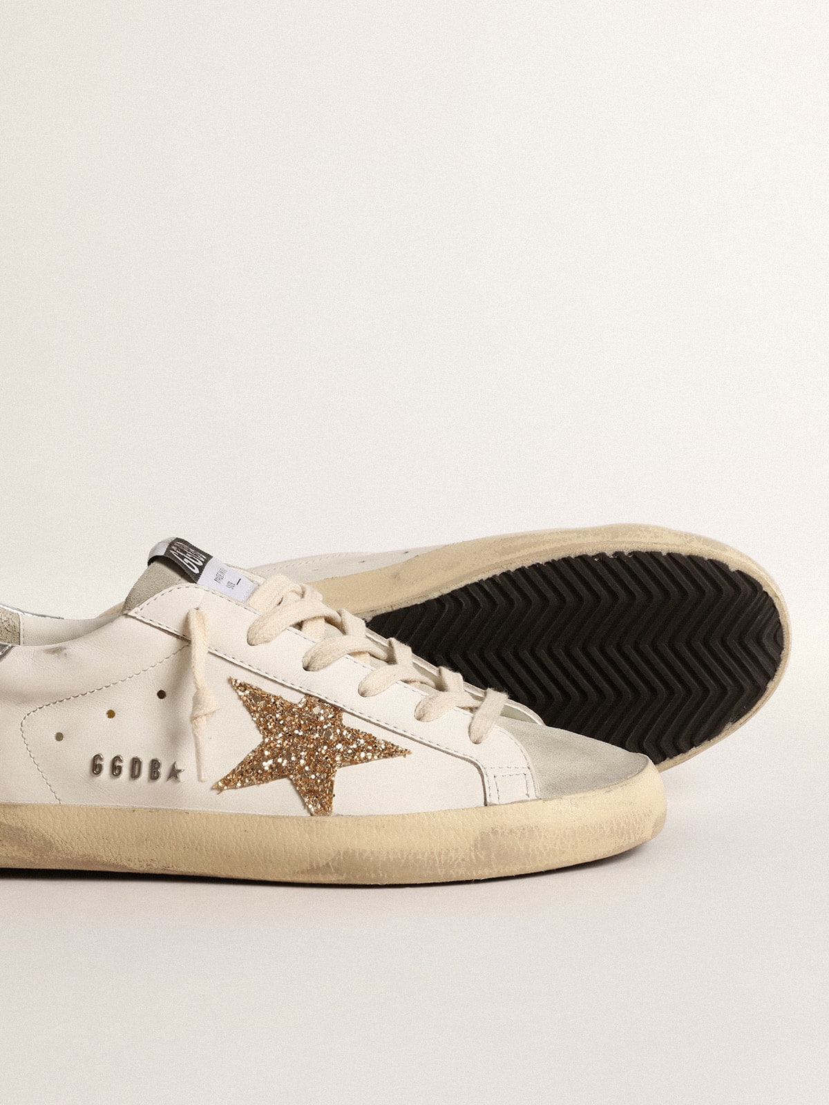 Golden Goose - Women's Super-star With Gold Glitter Star And Ice-gray Suede Inserts, Woman