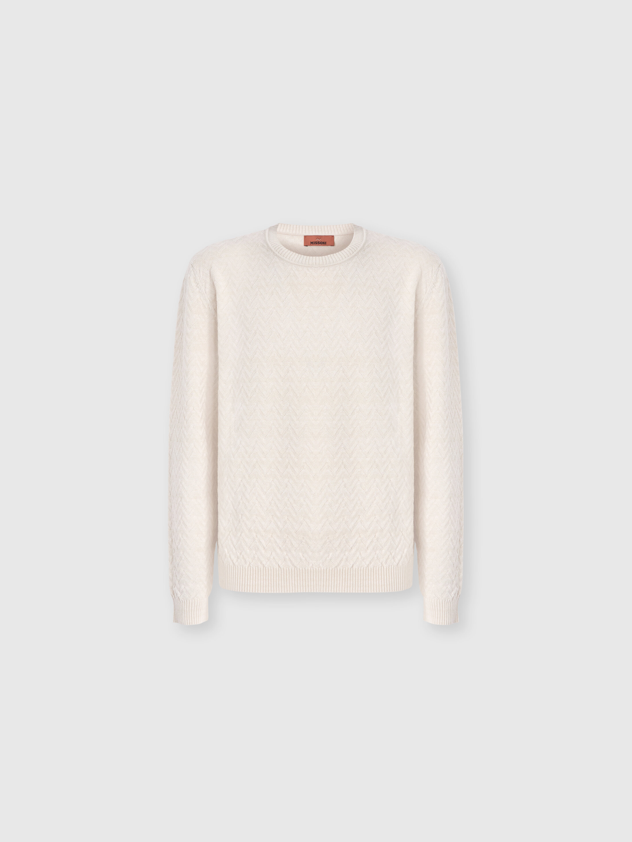Missoni - Crew-neck wool and cotton pullover with tone-on-tone zigzag pattern, Men, Blue