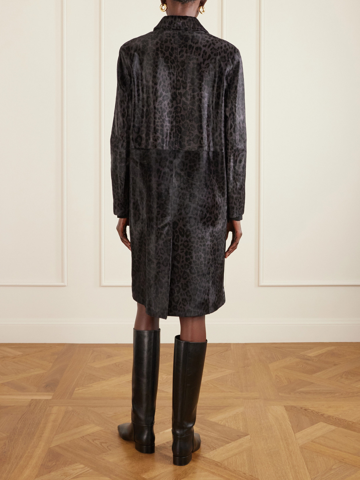 Gabriele Leopard-print Calf Hair Coat - Gray