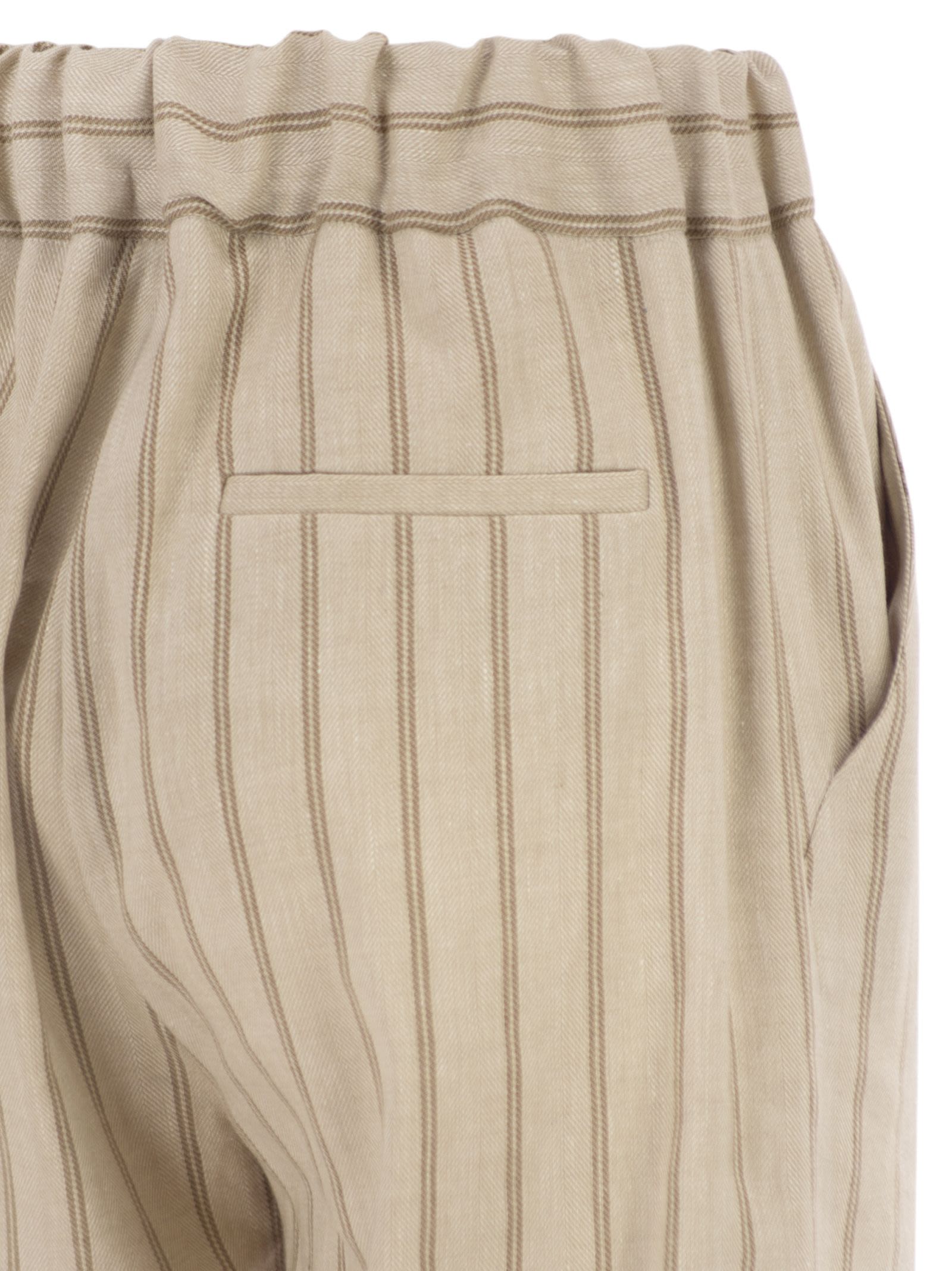 Antonelli Firenze Pinstriped Slim Fit Trousers In Mélange Linen