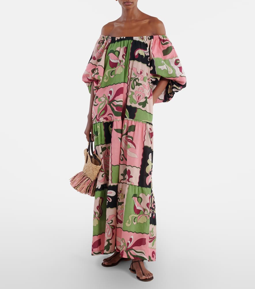 Printed off-shoulder cotton maxi dress