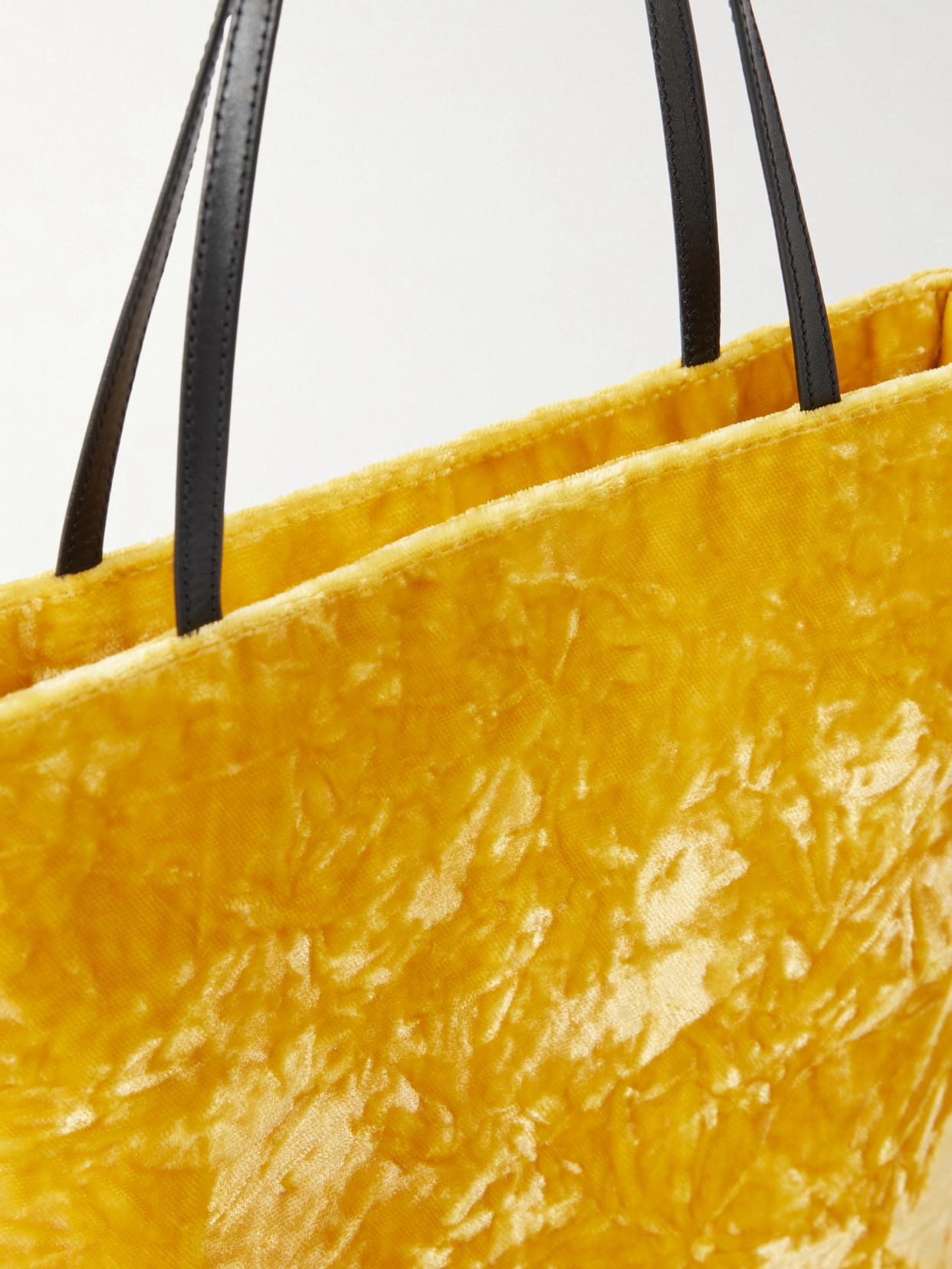 Thea Leather-trimmed Crushed-velvet Tote - Yellow