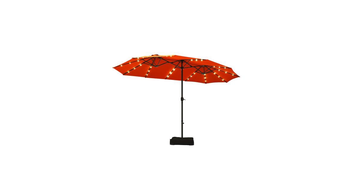 15 Ft Solar Led Patio Double-sided Umbrella Market Umbrella with Weight Base - Orange