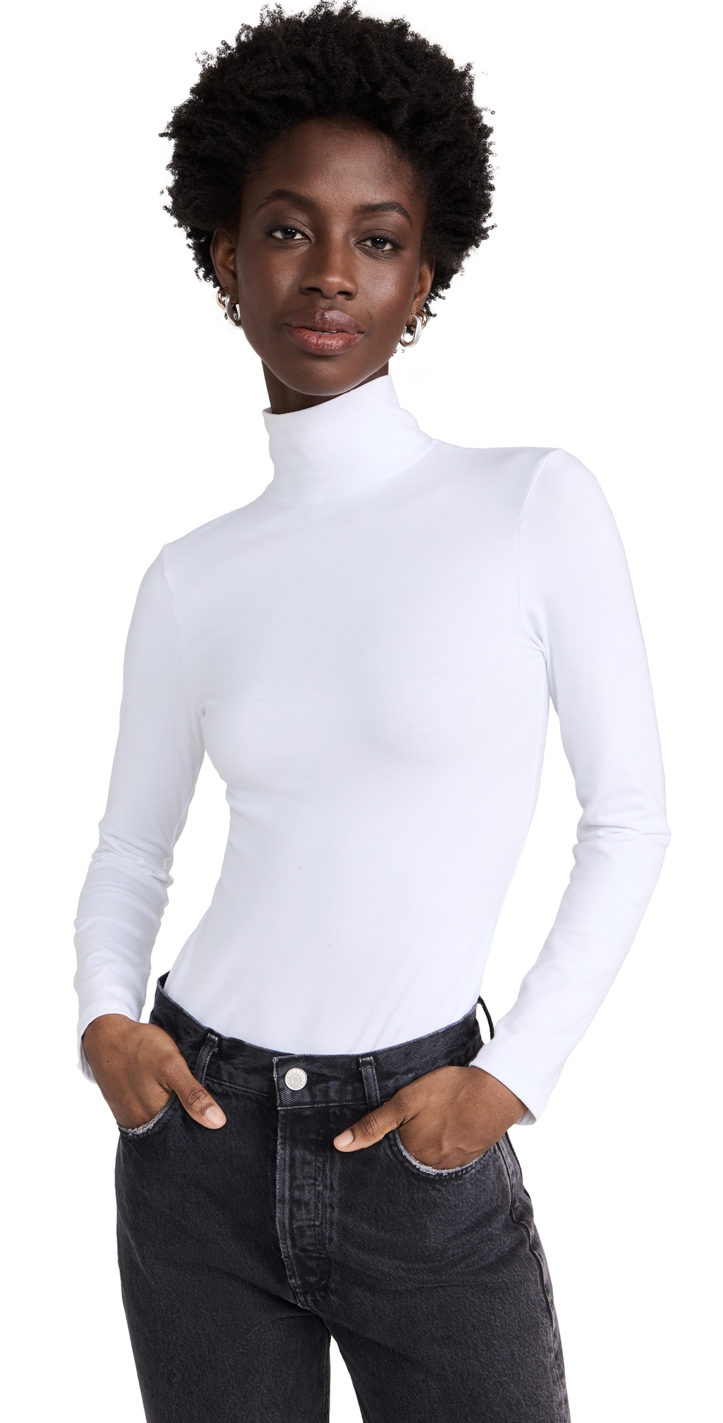 Power Player Turtleneck Thong Bodysuit White