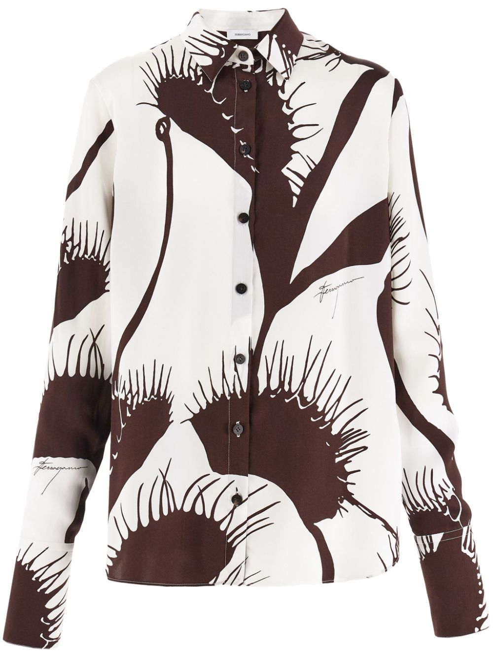 Venus-print silk shirt - Brown