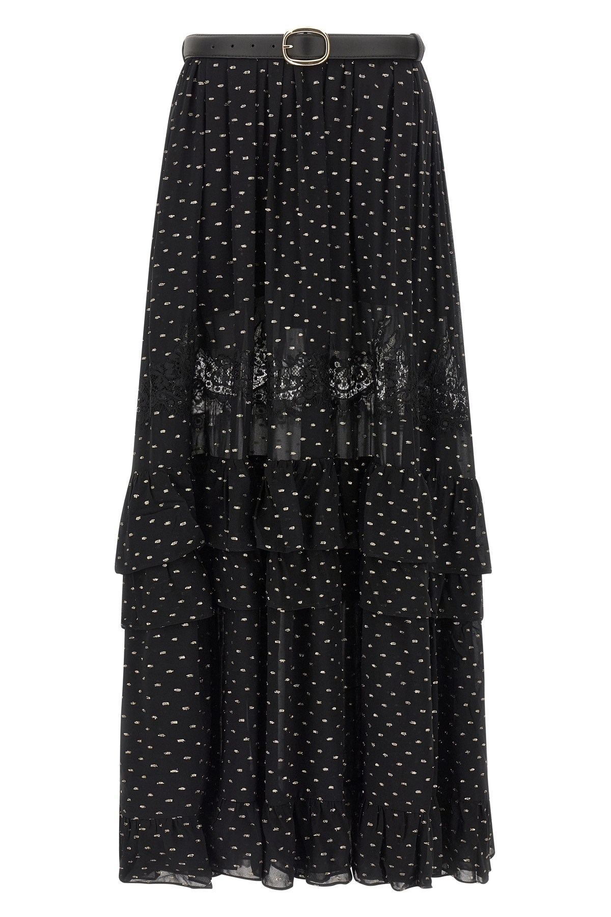 'Black And Gold Chiffon Lace Maxi' Skirt