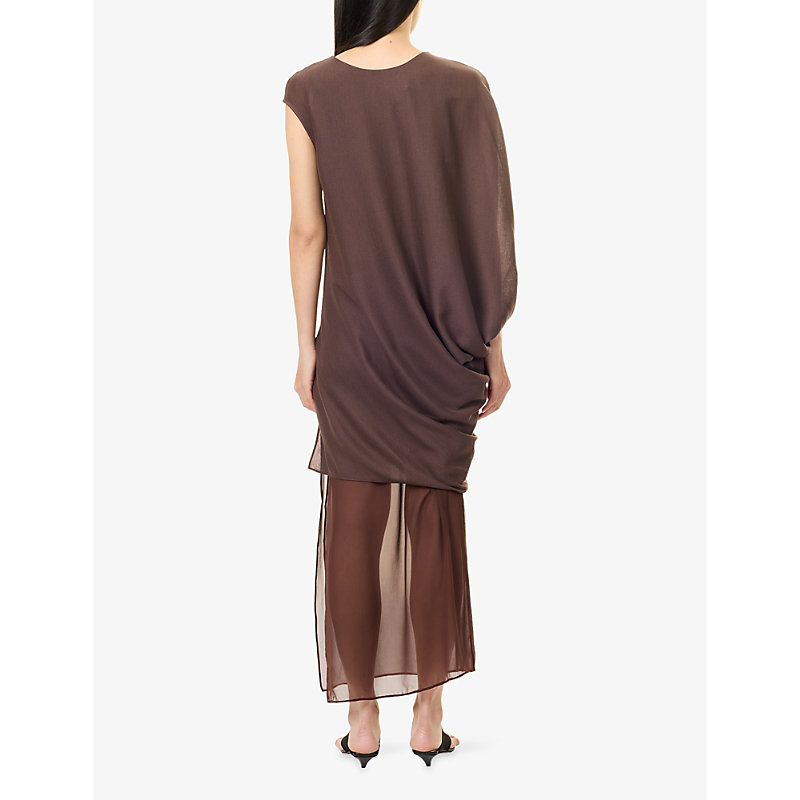 Womens Asymmetric Draped Cupro and Wool-Blend Maxi Dress