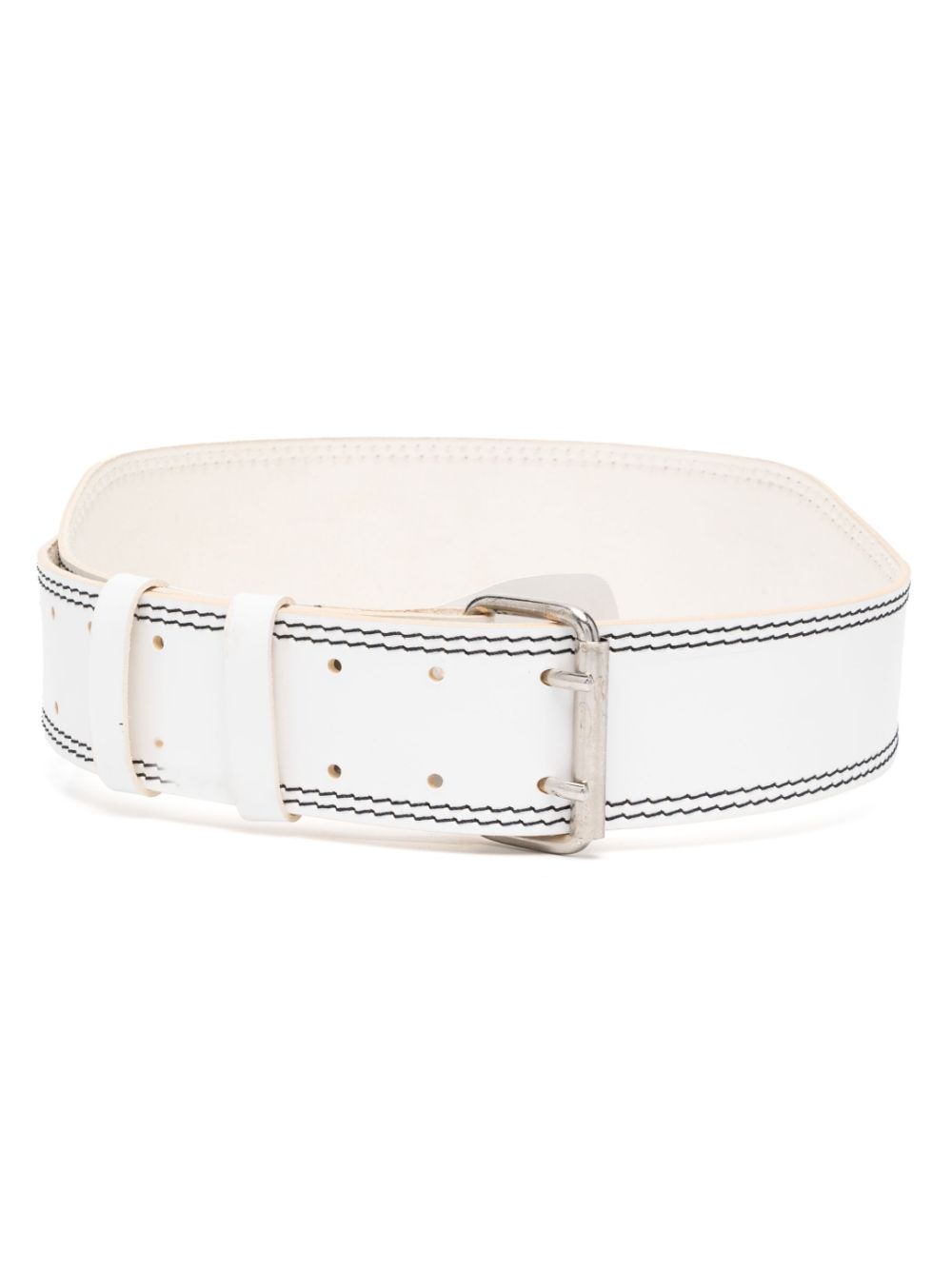 1990s stitched buckled belt - White