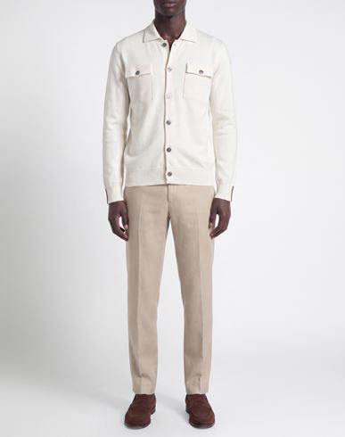 Man Cardigan Ivory Size 42 Geelong Wool