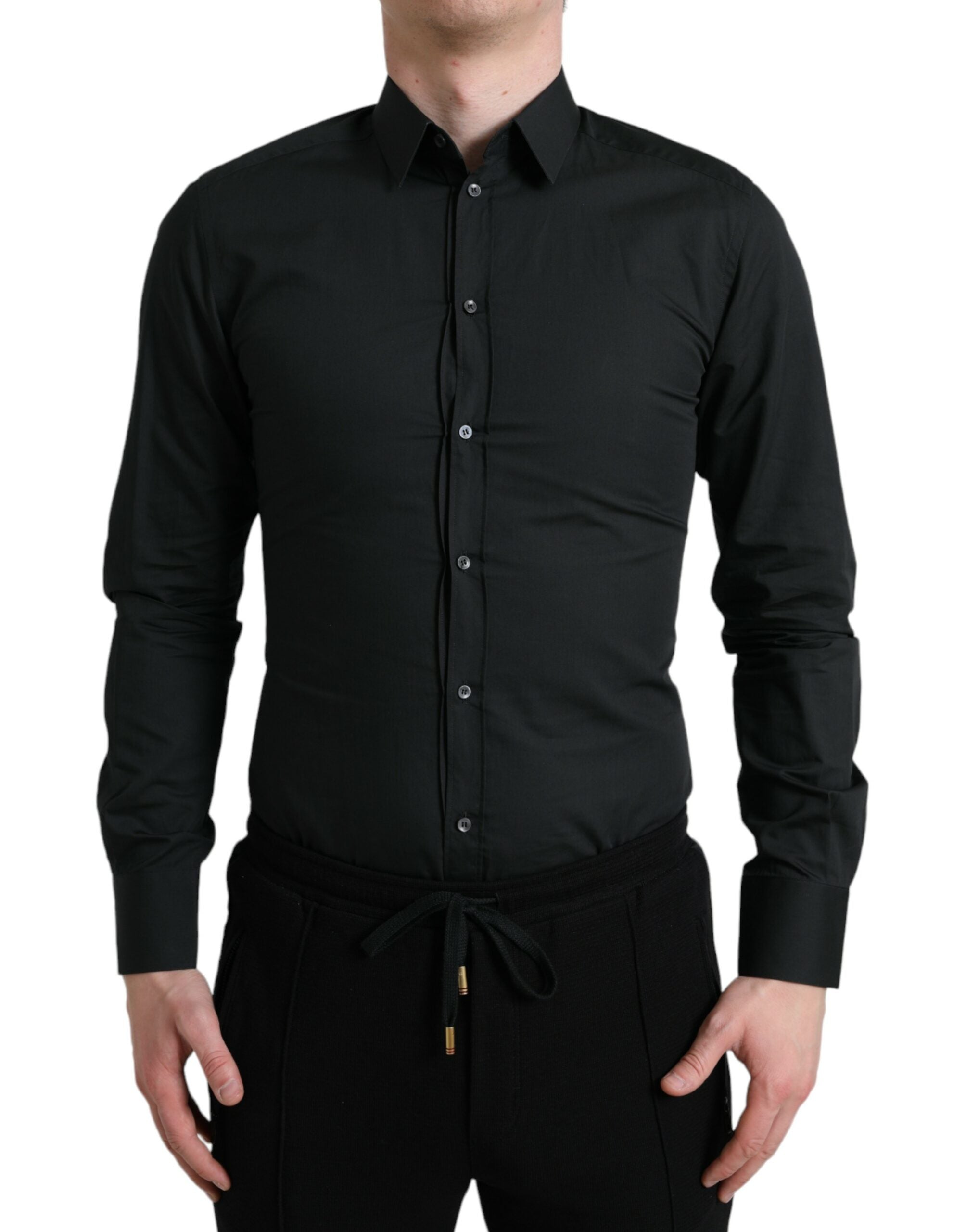 Cotton Silk Blend Dress Shirt — Black