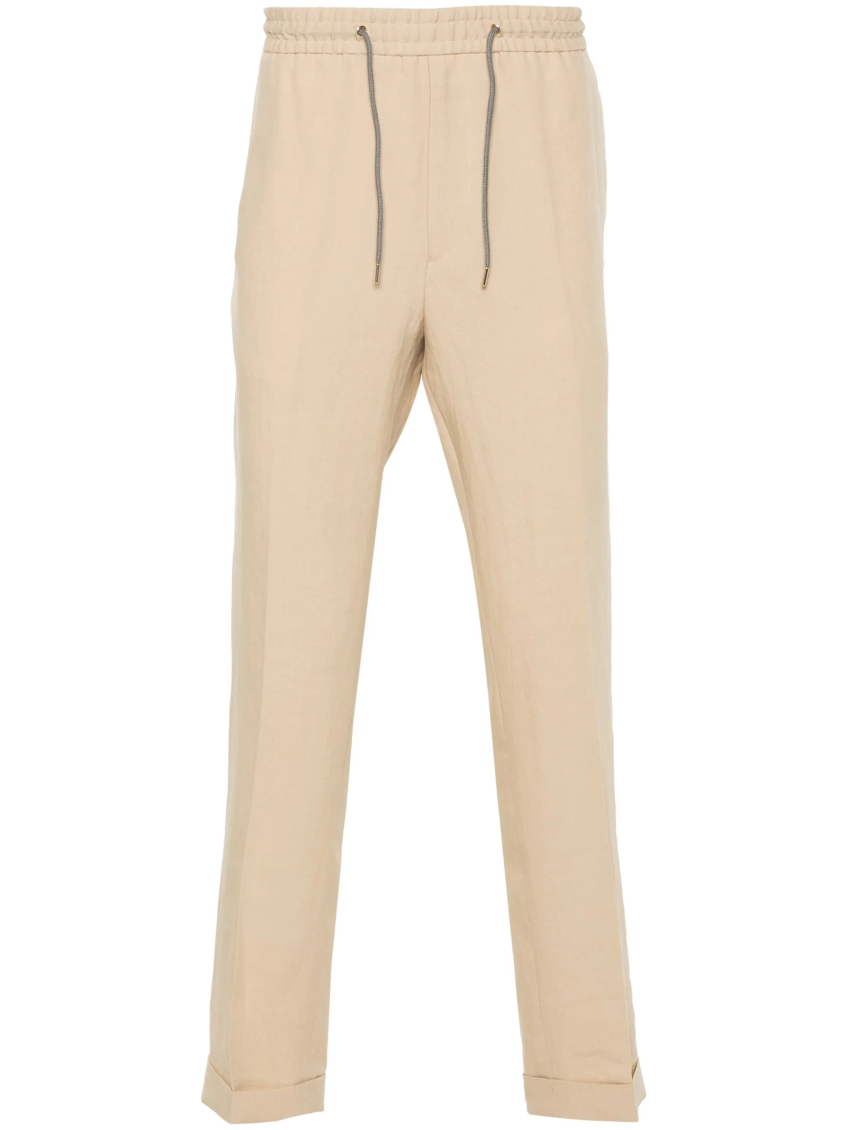 Light Brown drawstring-fastening linen trousers