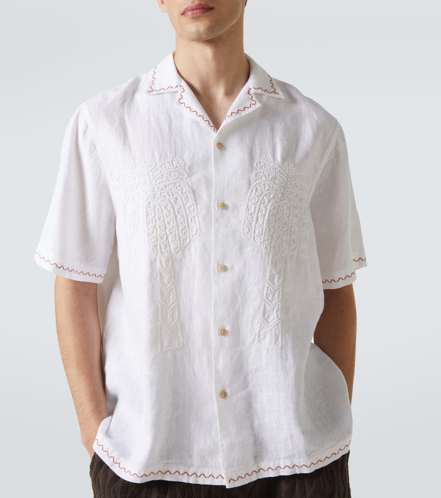 Flavio embroidered linen bowling shirt