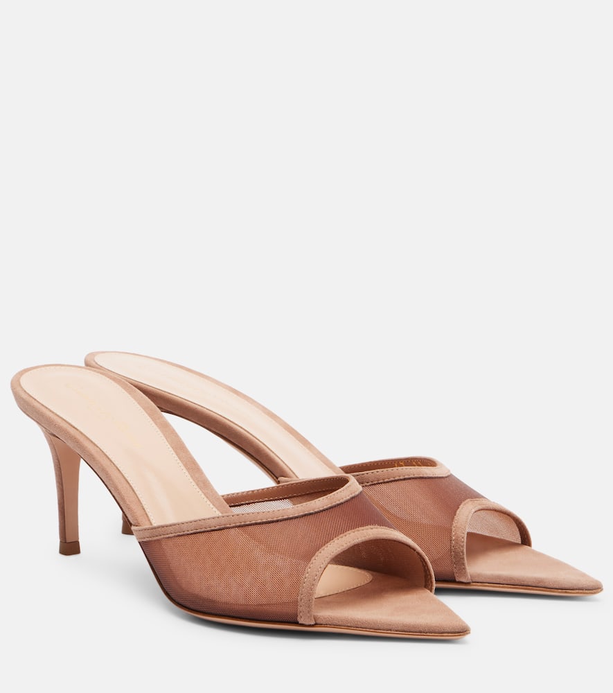 Sienna 70 suede-trimmed mesh mules