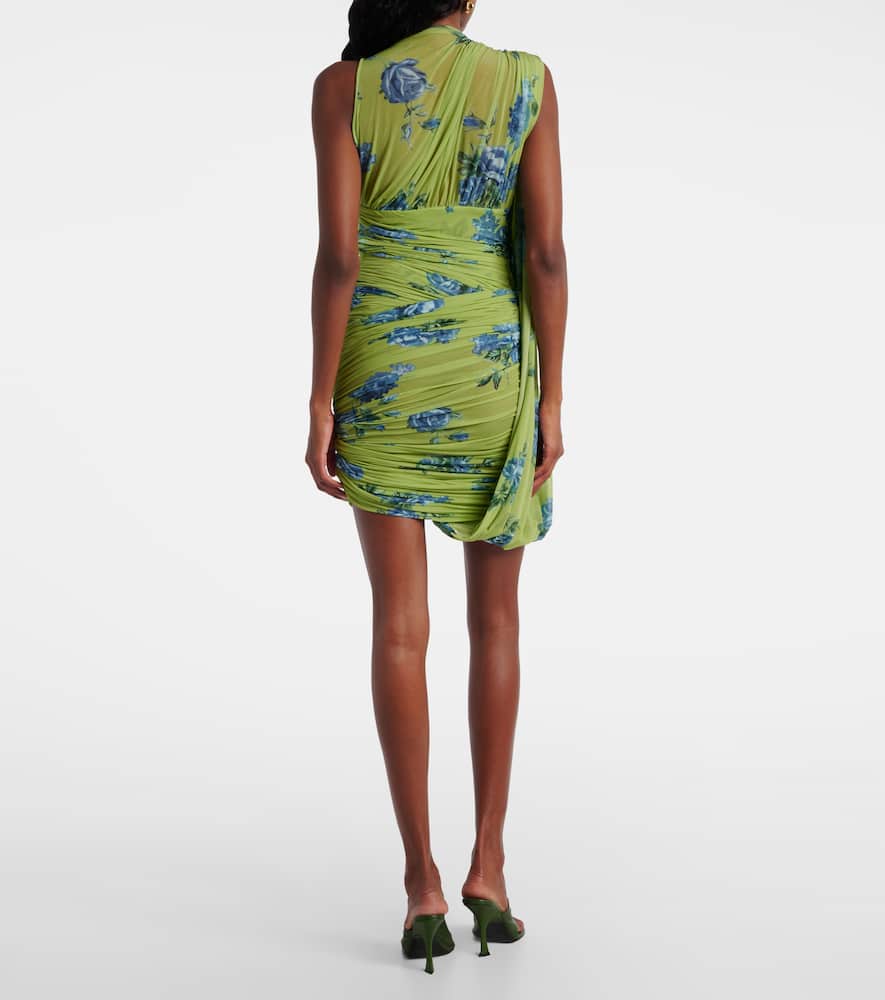 Draped floral semi-sheer minidress
