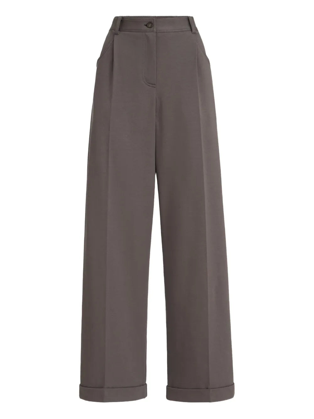 Wide-Leg Buttoned Trousers — Taupe