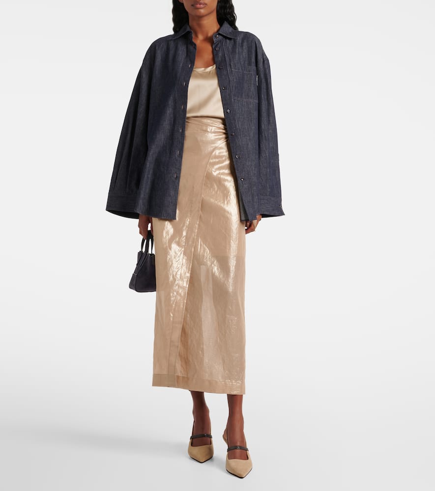 Coated cotton wrap skirt