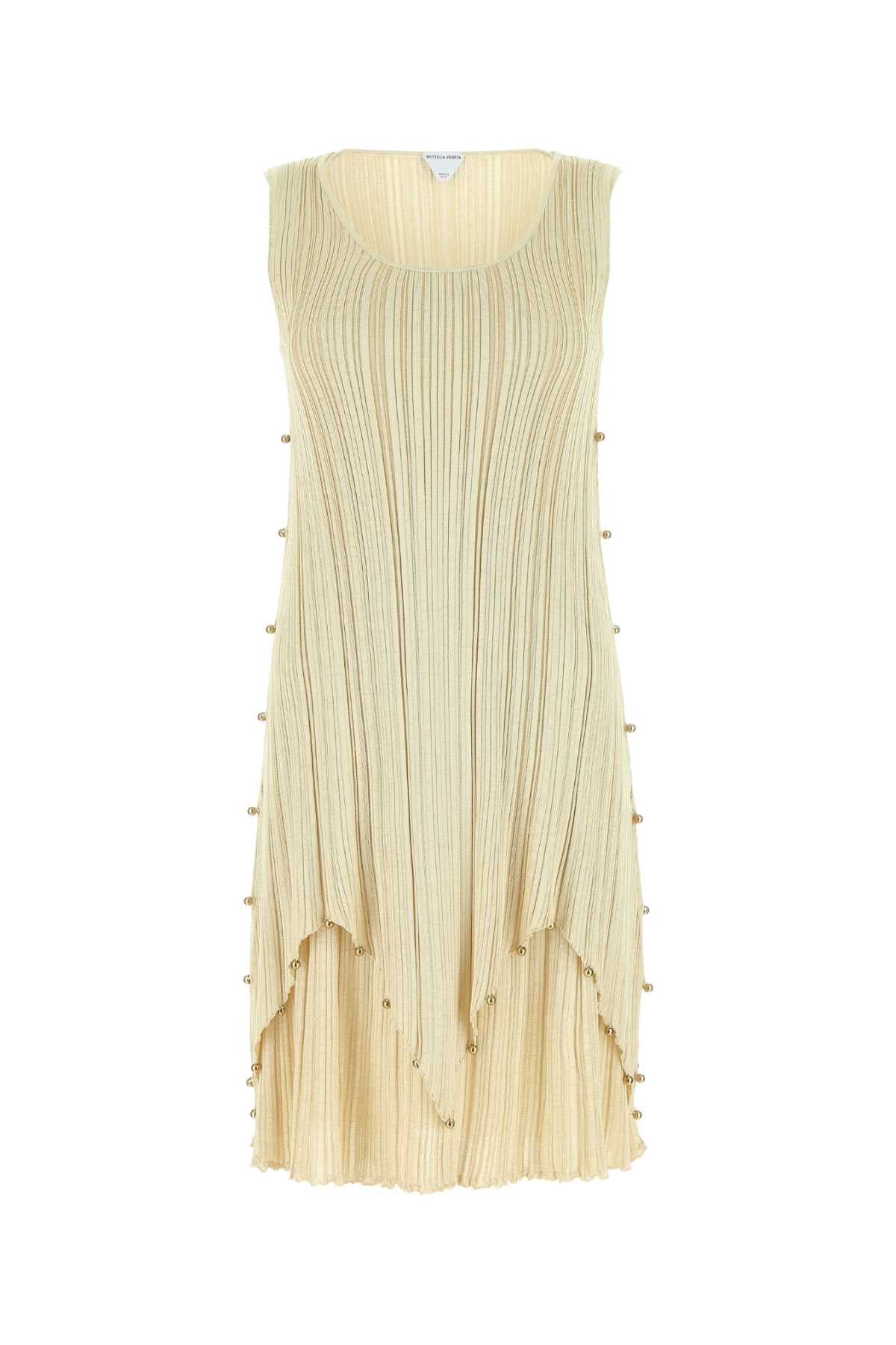 Pleated Viscose Blend Dress — Gold